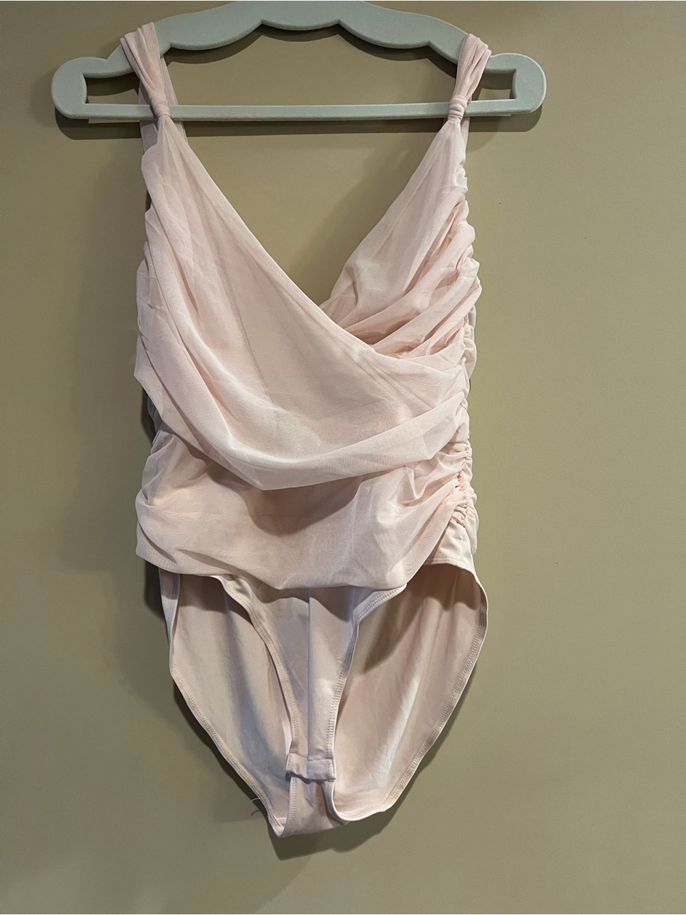 H&M Blush Pink Ruched Mesh Bodysuit Size L